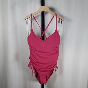 Essentials by Catalina Pink One-Piece Adjustable Ribbed Swimsuit - SZ L